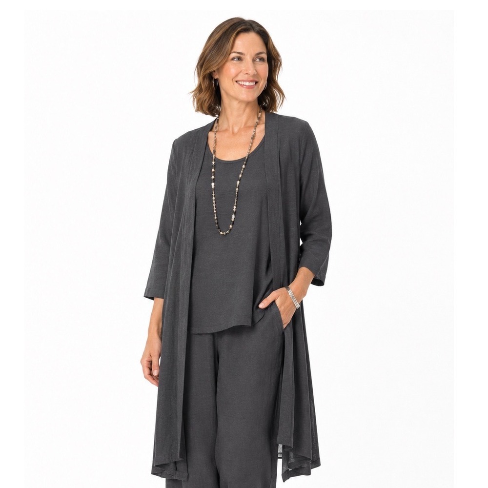 Pure Jill‎ J. Jill Linen Blend Cardigan Tank Two Piece Set Gray MP SSW116322
